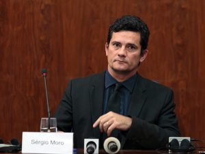 Brazilian Federal Judge Sergio Moro listens during a lecture on anti-corruption campaigns in Brazil and Italy in Sao Paulo, Brazil, on Tuesday, March 29, 2016. Moro is the federal judge overseeing the investigation into the corruption scandal involving former Brazil's former president Luiz Inacio Lula da Silva. Photographer: Patricia Monteiro/Bloomberg via Getty Images